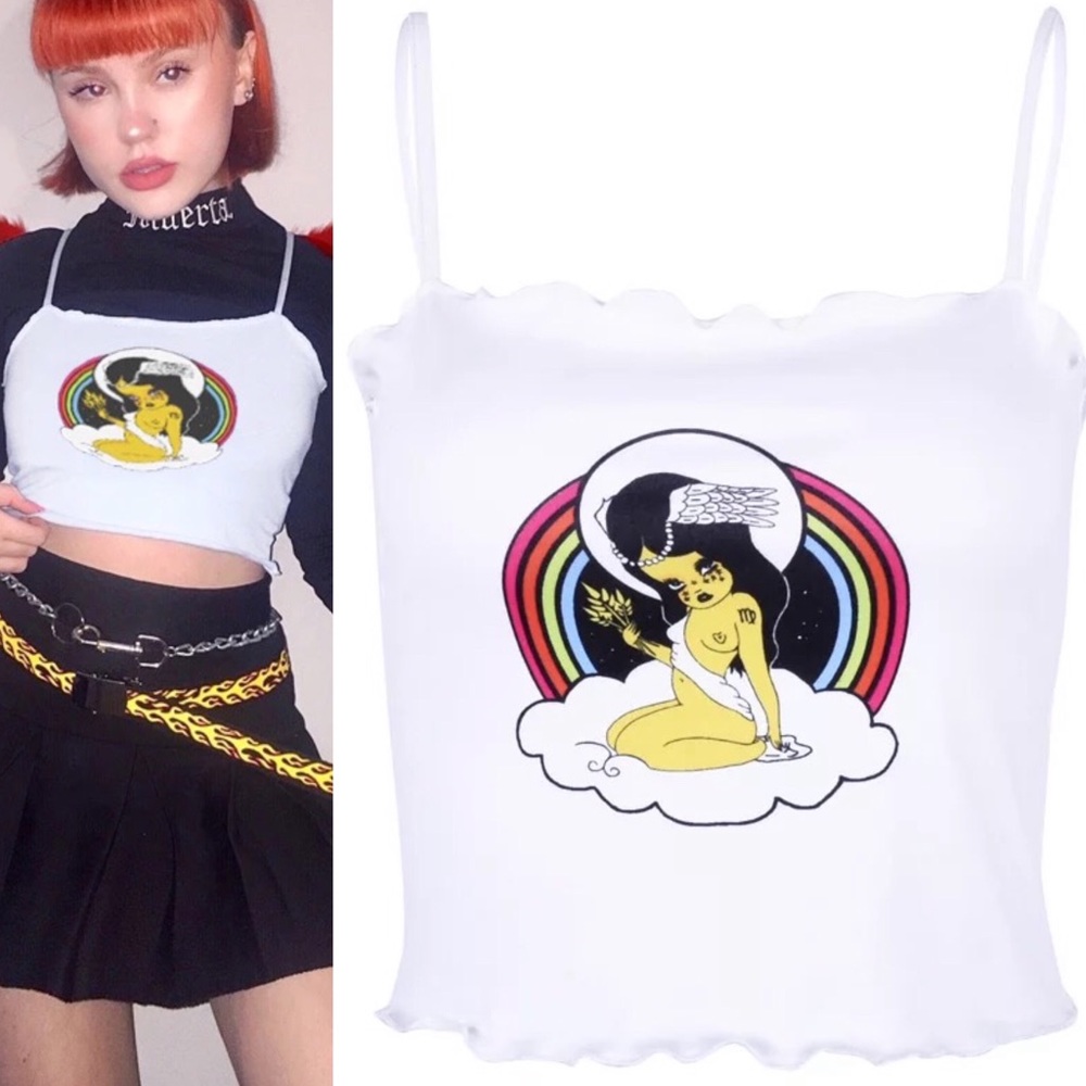 😇 white angel girl ruffle crop top shirt 😇